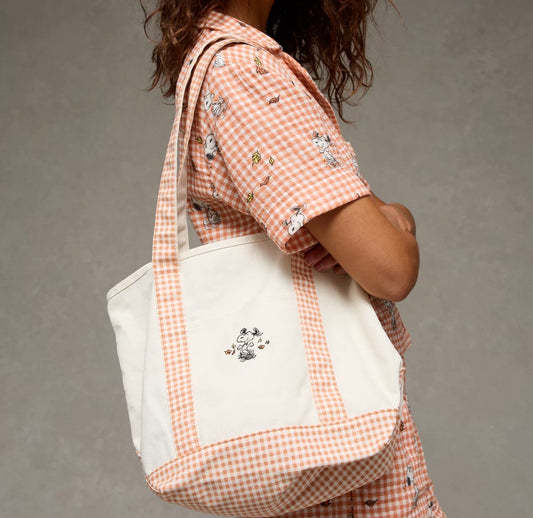 Snoopy Tote Bag patrón cuadros naranjas 🧡 (se envía en 2 semanas a partir de tu compra)